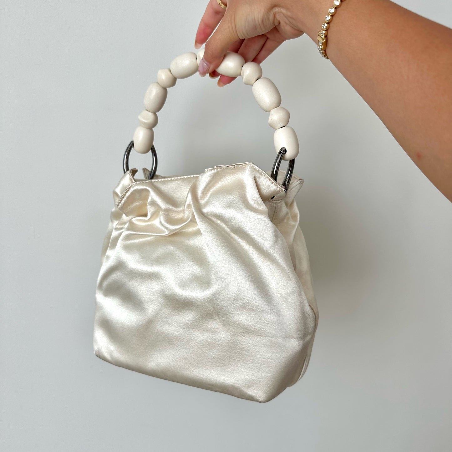 RARE Christian Dior White Malice Silk Ruched Beaded Top Handle Bag w/ Dustbag