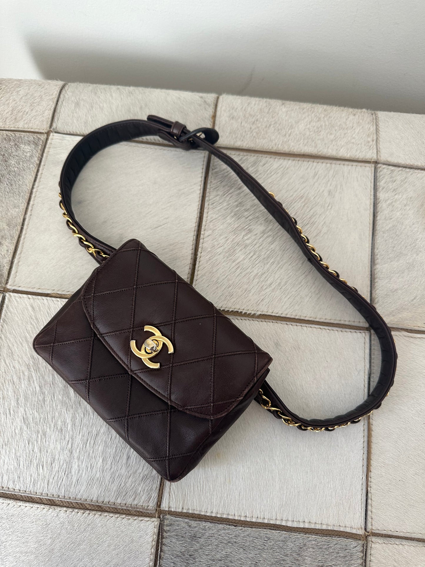 Chanel Lambskin Brown Quilted Belt Bag