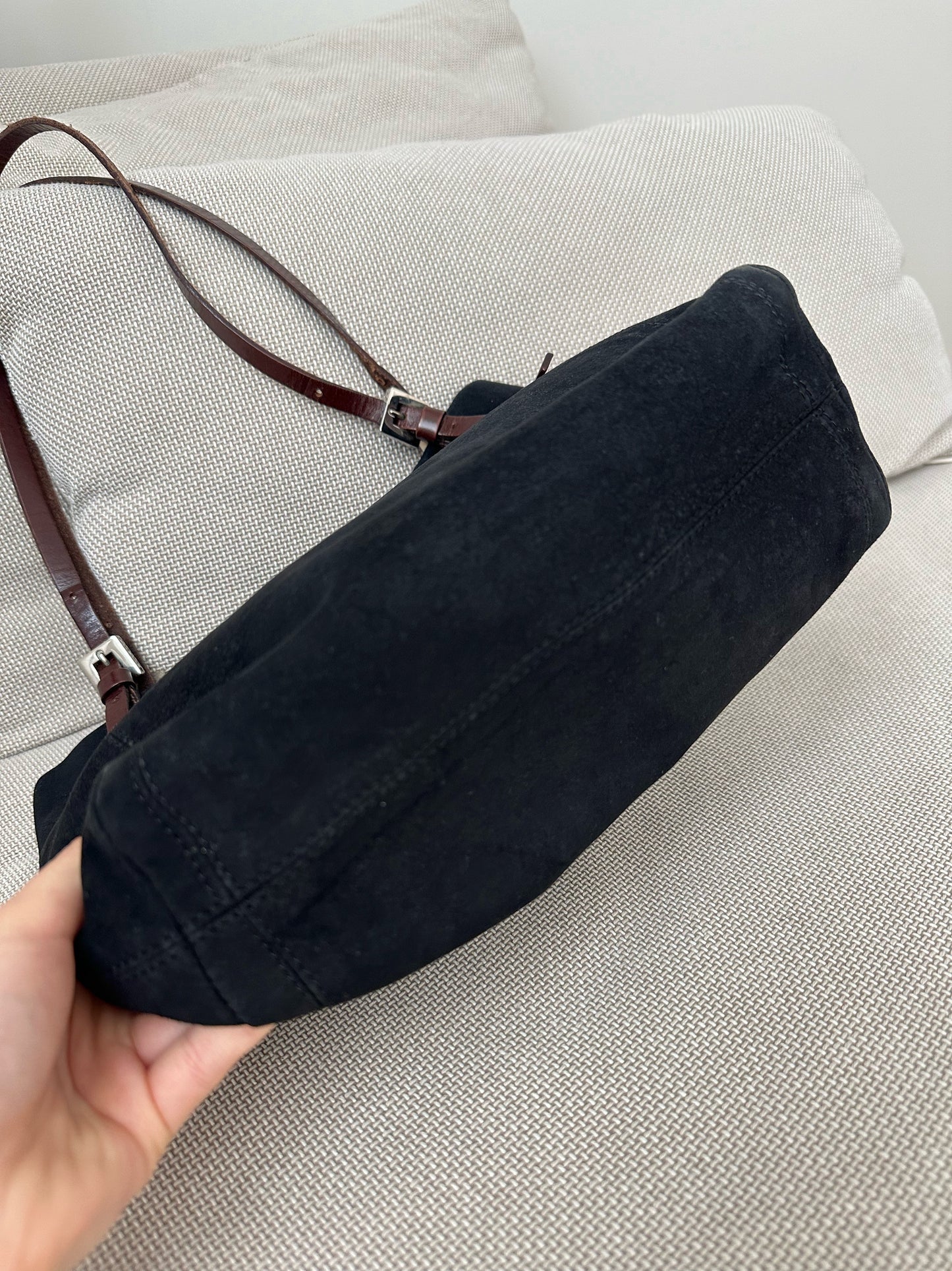 Fendi Black Suede Shoulder Bag w/ Dustbag