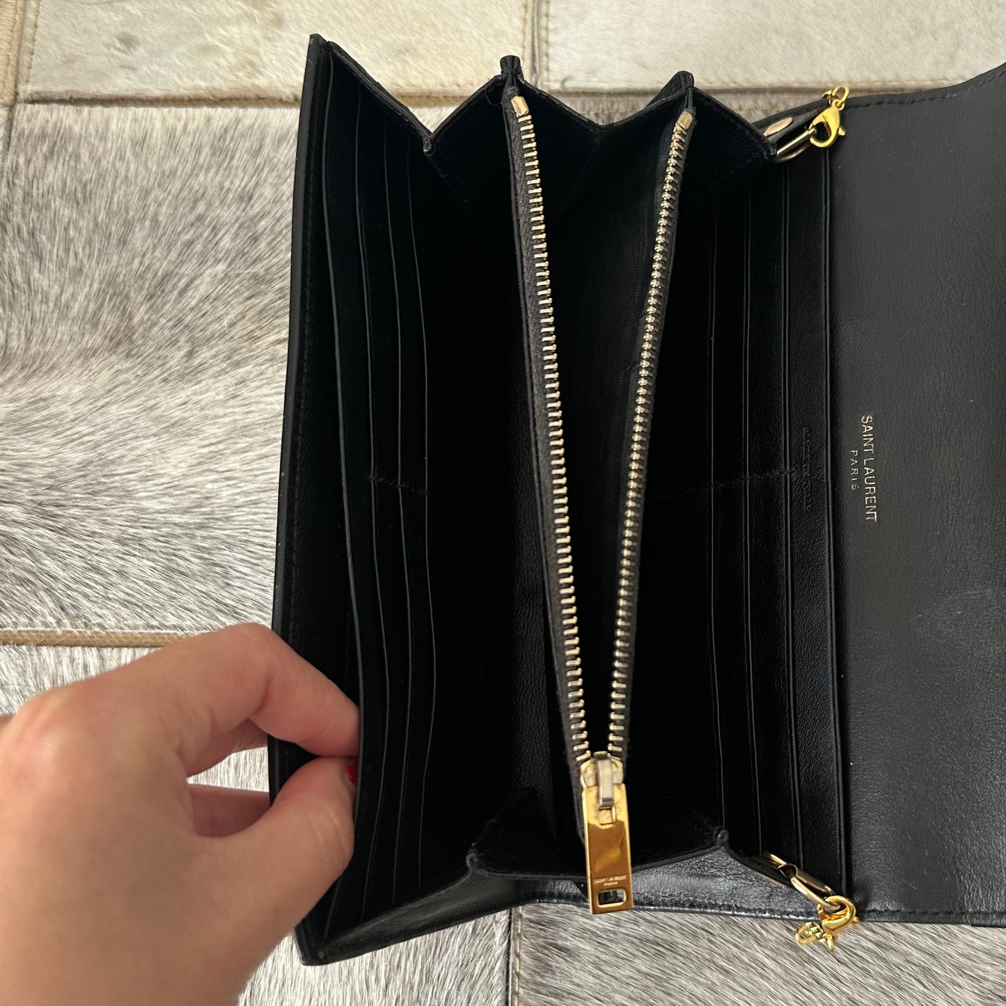 YSL Black & Gold Kate Wallet On Chain w/ Box