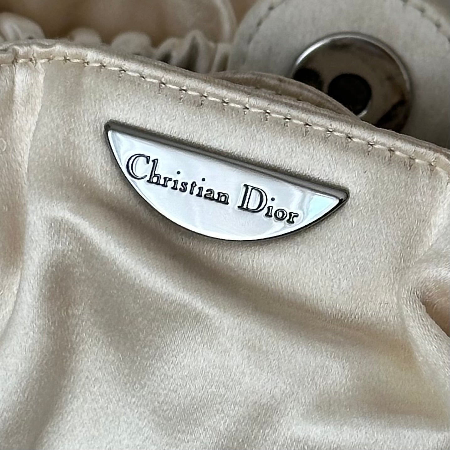 RARE Christian Dior White Malice Silk Ruched Beaded Top Handle Bag w/ Dustbag