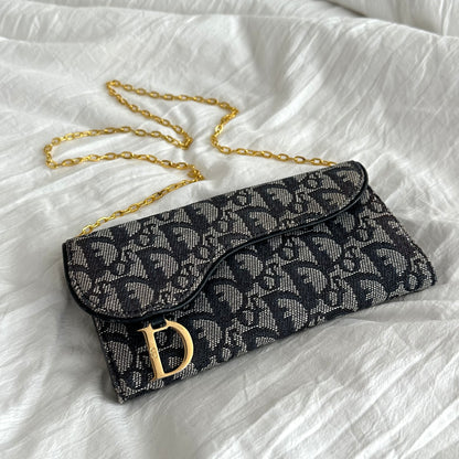 Christian Dior Saddle Blue Monogram Wallet On Chain