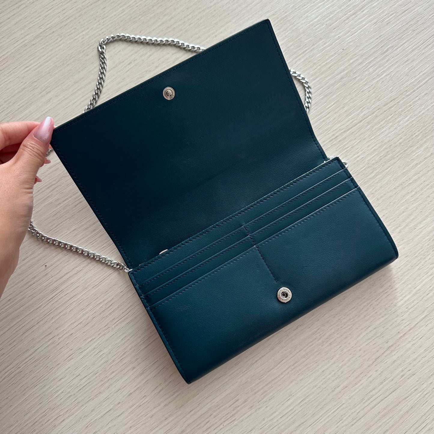 YSL Dark Turquoise Kate Leather Wallet On Chain