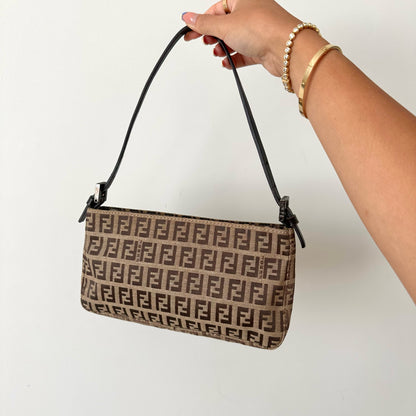 Fendi Zucchino Brown Monogram Pochette Shoulder Bag