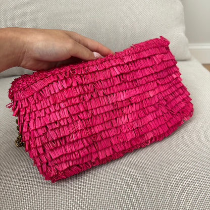 SUPER RARE Balenciaga Pink Raffia Pochette w/ Mirror Shoulder Bag