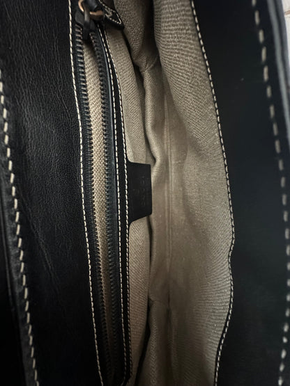 Gucci Black Leather Rose Gold Tonal Stitching Shoulder Bag