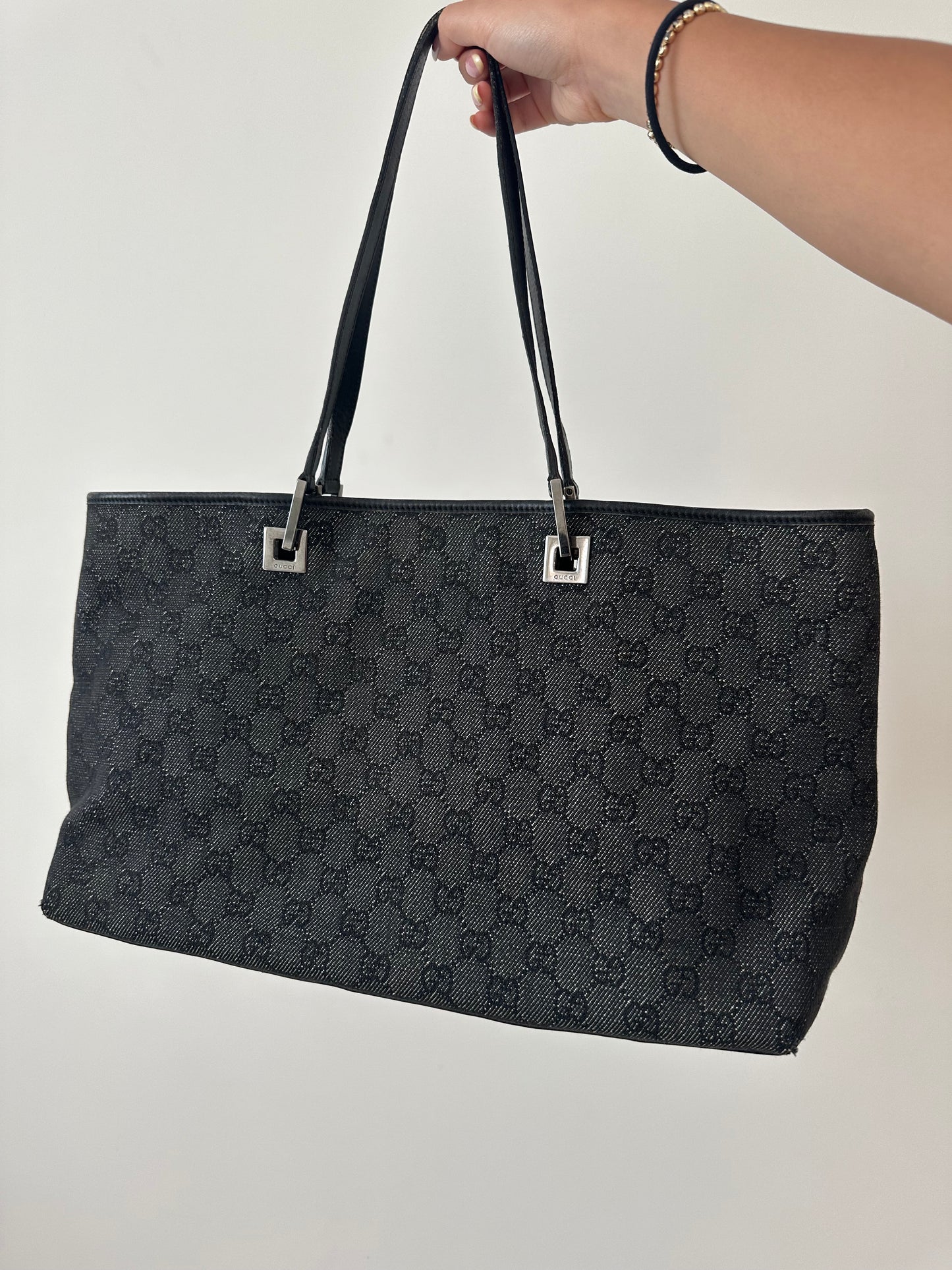 Gucci Black Monogram Shoulder Tote Bag