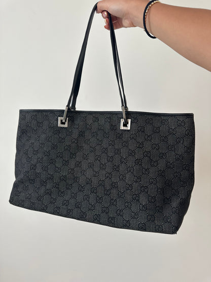 Gucci Black Monogram Shoulder Tote Bag