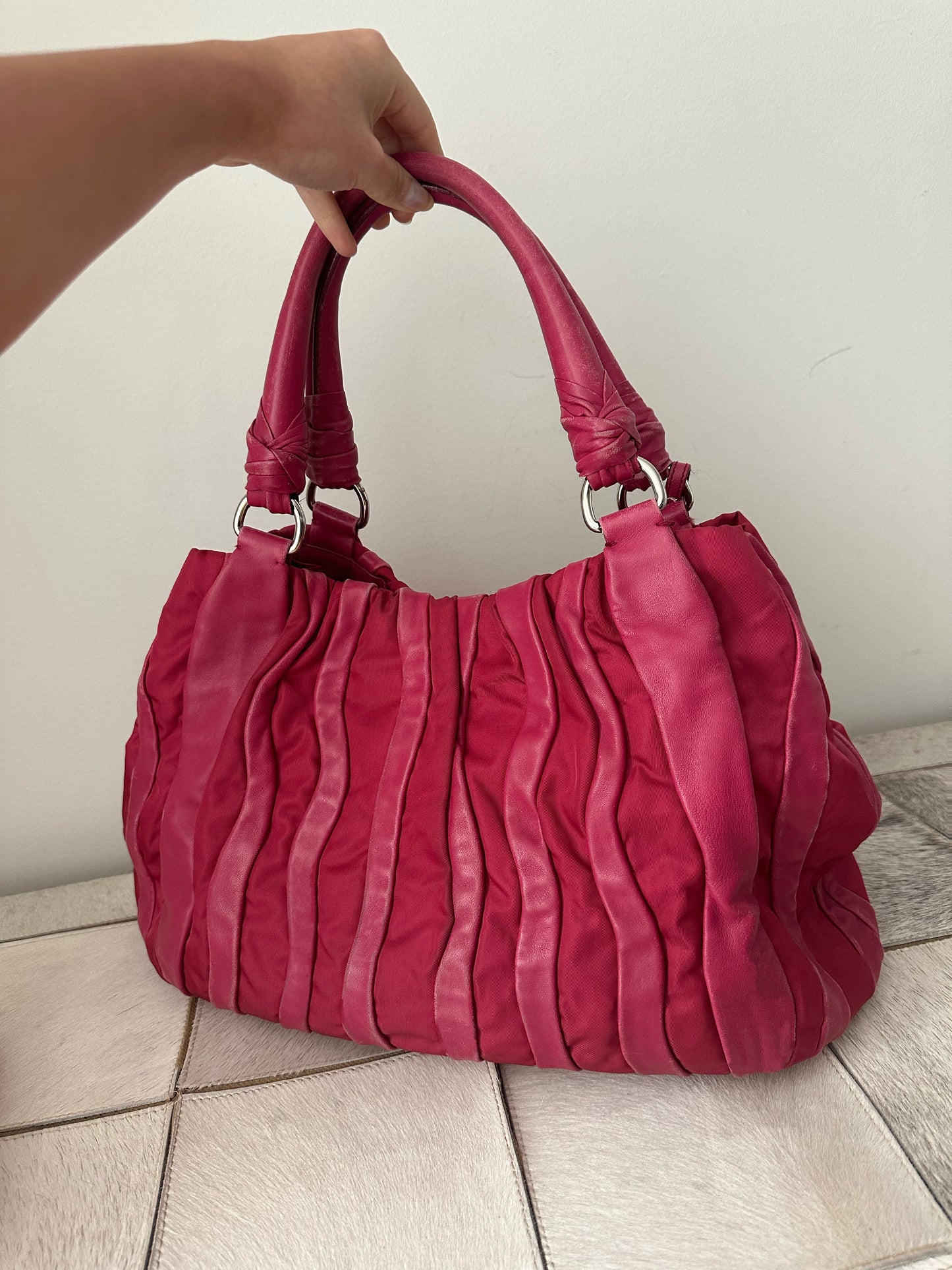 Prada Pink Leather Nylon Tote w/ Dustbag