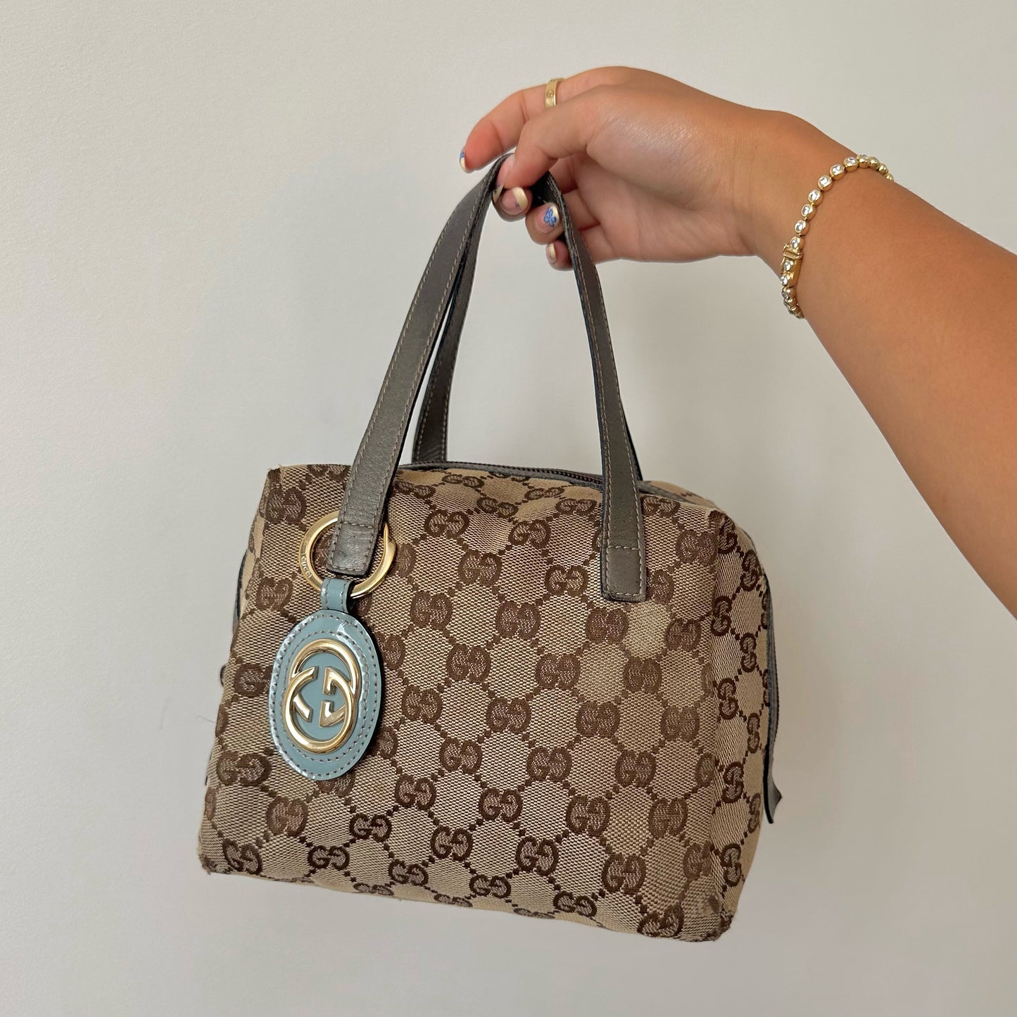 Gucci Brown Monogram Small Handbag w/ Charm