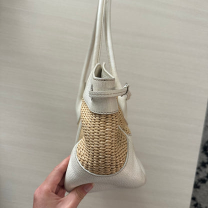 Prada White Raffia Shoulder Bag w/ Papers