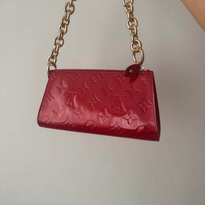 Louis Vuitton Red Vernis Gold Chain Pochette Shoulder Bag w/ Dustbag