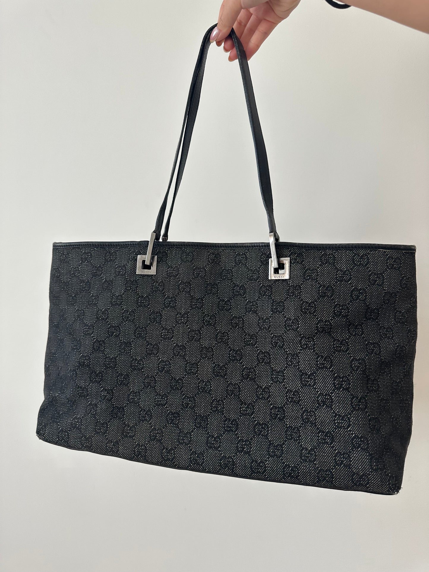 Gucci Black Monogram Shoulder Tote Bag