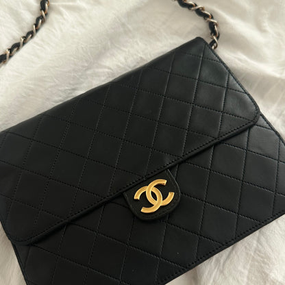Chanel Gold Plated Black Lambskin Quilted Flap Bag
