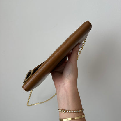 Christian Dior Brown Leather Saddle Wallet On Chain