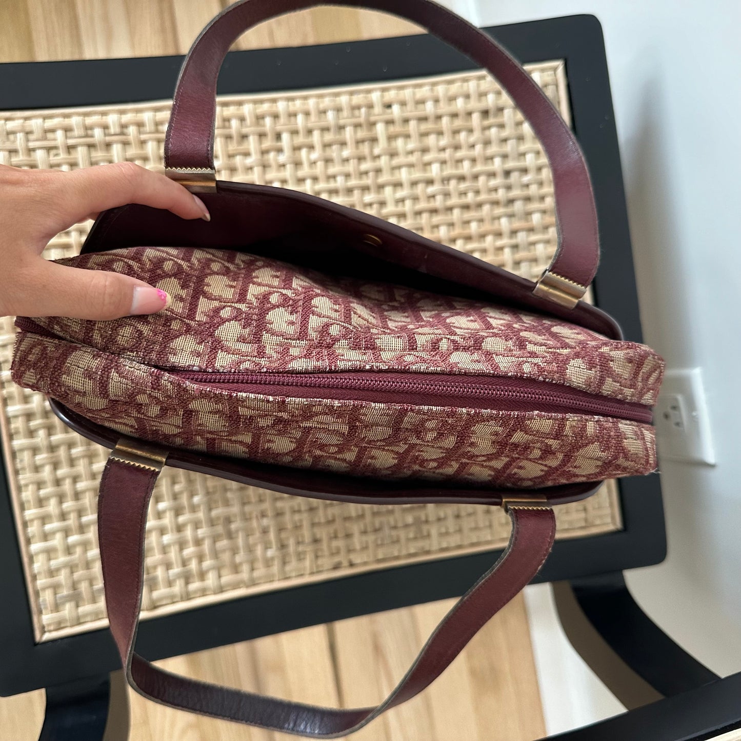 Christian Dior Burgundy Monogram Trotter Boston Bag