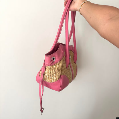 Prada Raffia Pink Paglia Vit Dain Summer Shoulder Bag w/ Papers