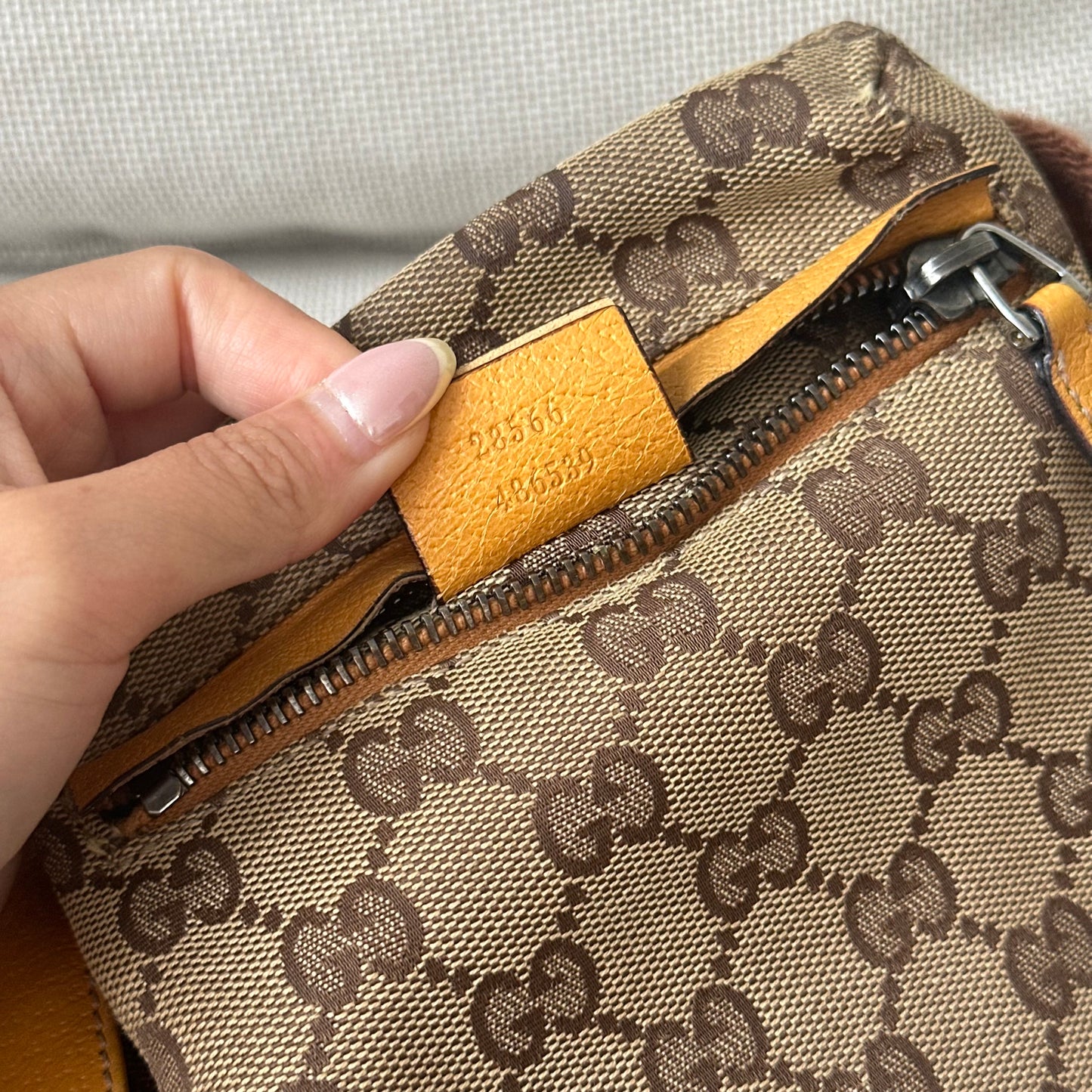 Gucci Brown Double Pocket Monogram Belt Bag