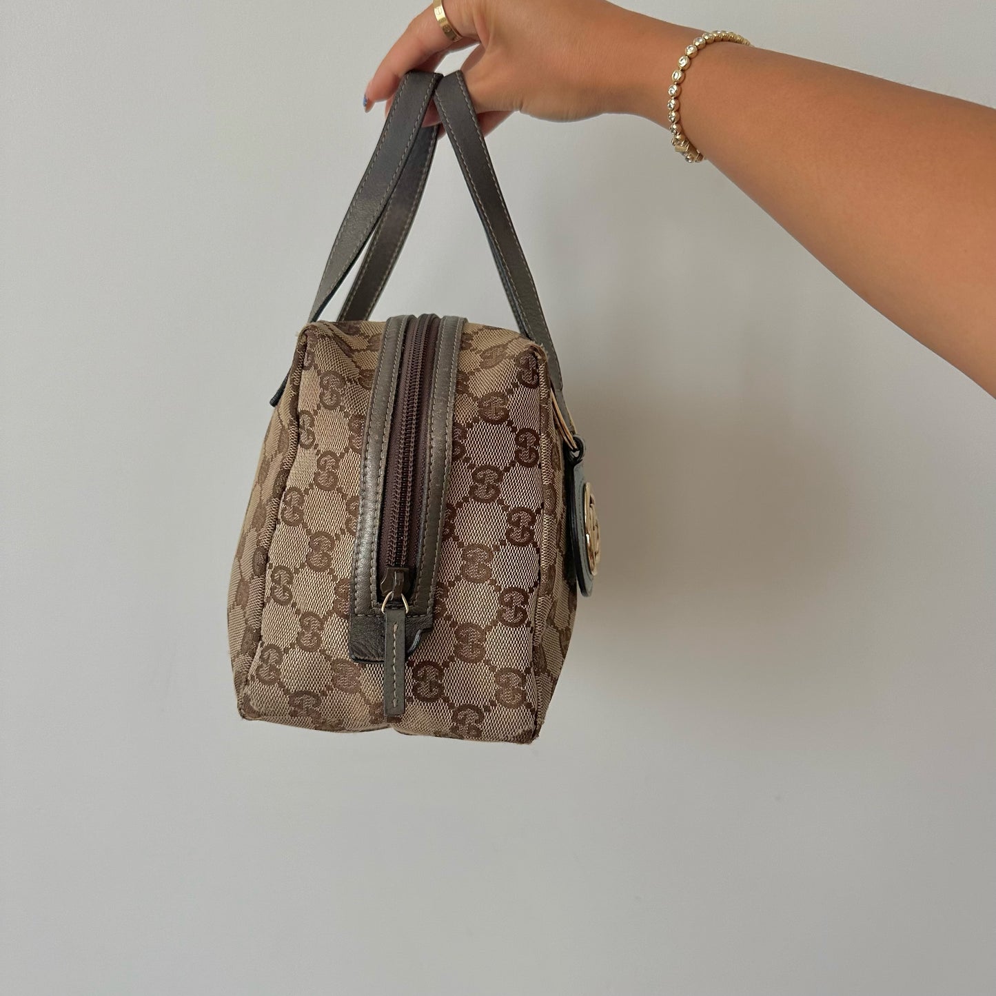 Gucci Brown Monogram Small Handbag w/ Charm