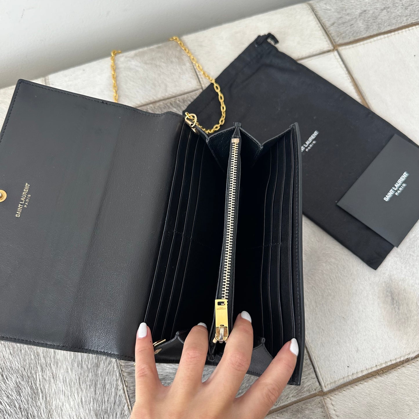 YSL Black Leather Kate Wallet On Chain w/ Dustbag & Papers