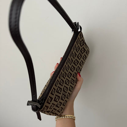 Fendi Brown Zucchino Monogram Pochette Bag