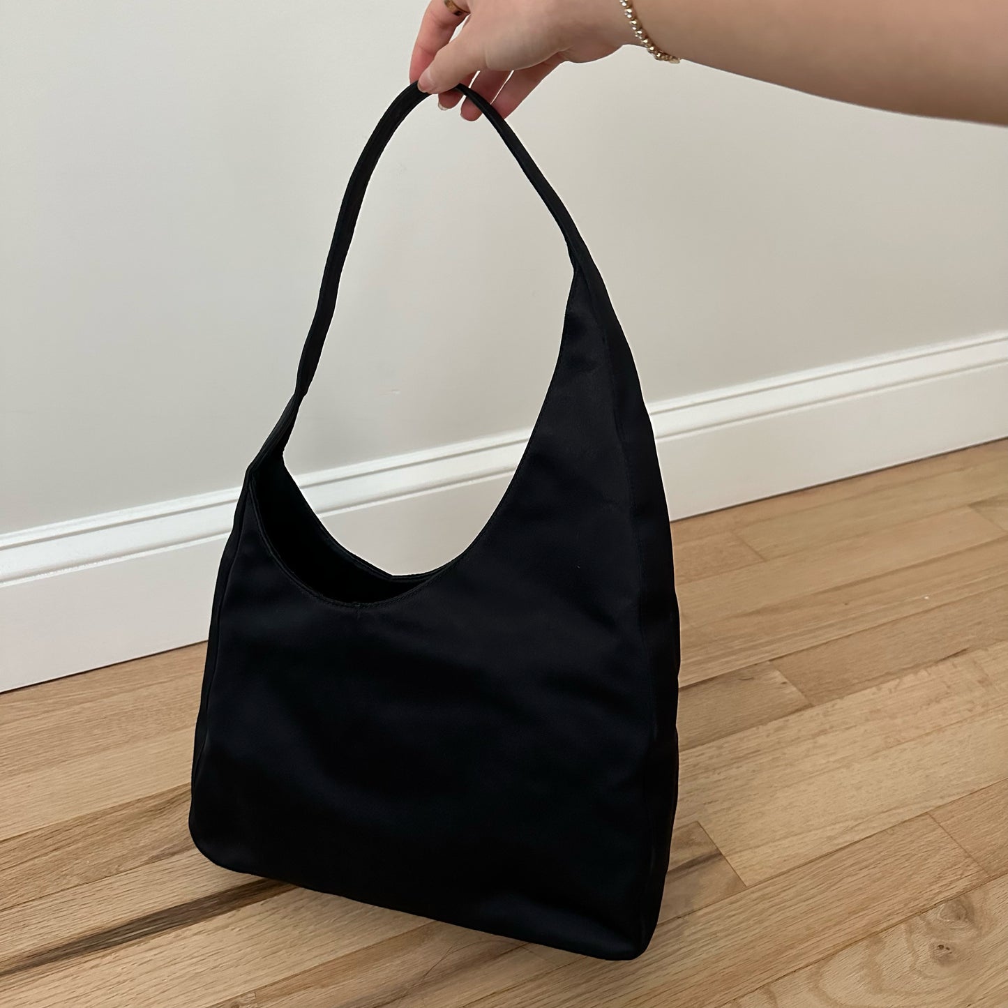 Prada Assymmetrical Silk Black Shoulder Bag