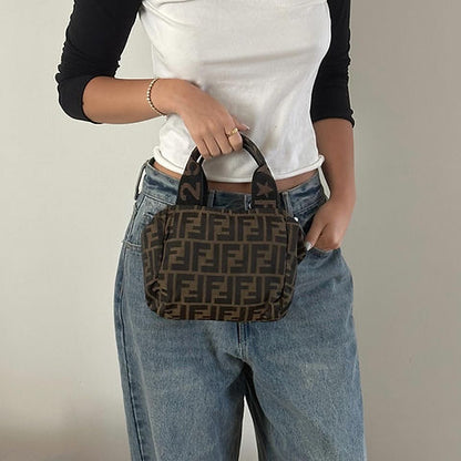 Fendi Brown Zucca Monogram Top Handle Mini Tote