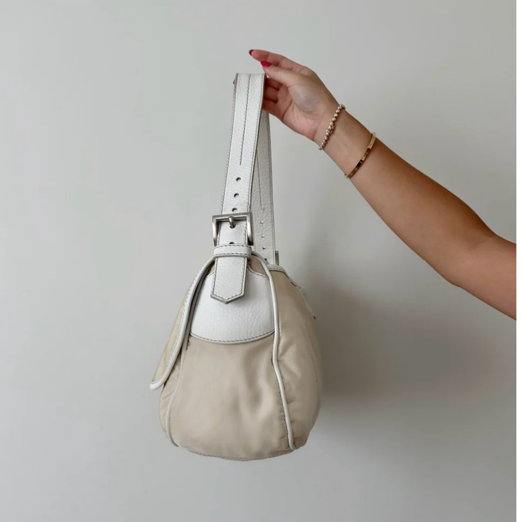 Prada Cream White Leather Buckle Shoulder Bag