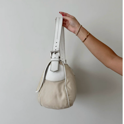 Prada Cream White Leather Buckle Shoulder Bag