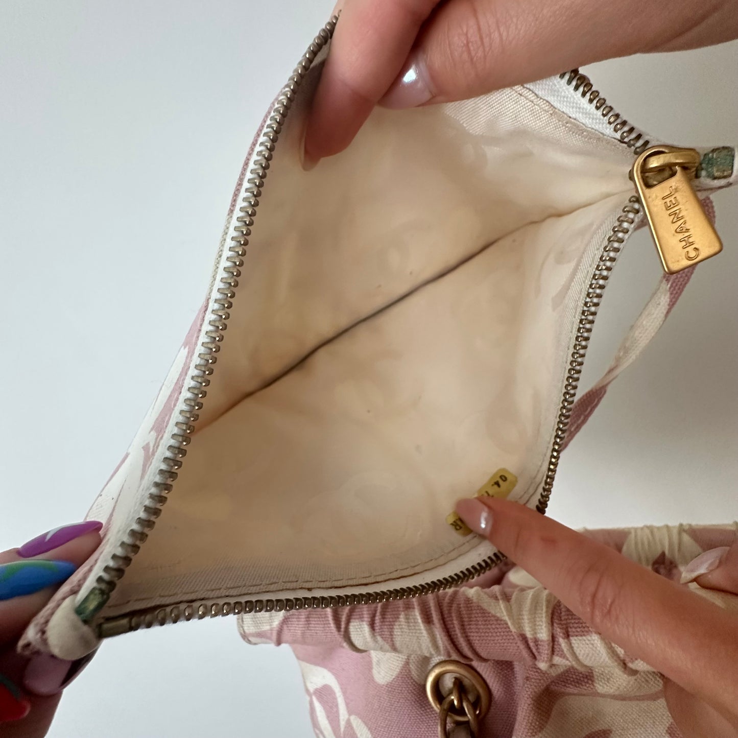 Chanel Pink Clover Print Shoulder Bag w/ Interior Pouch