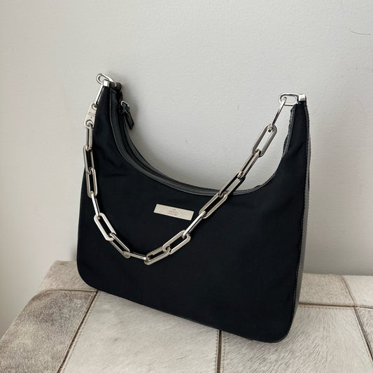 Gucci Black Silver Link Hardware Shoulder Bag w/ Dustbag