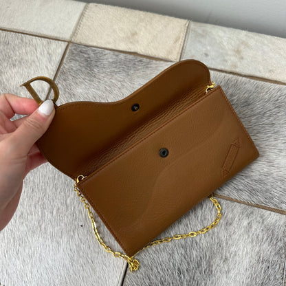 Christian Dior Brown Leather Saddle Wallet On Chain