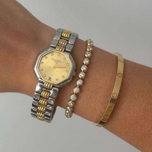 Christian Dior Two Tone Date Crystal Gold Watch