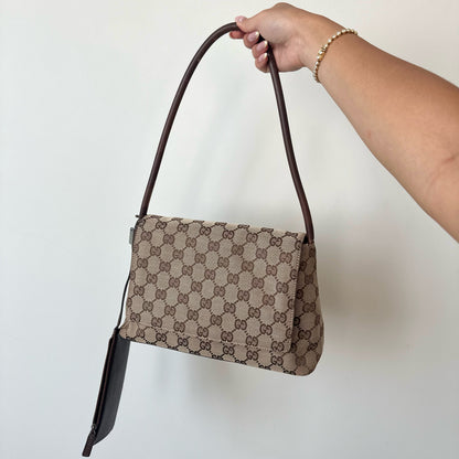 Gucci Brown Monogram Looping Shoulder Bag w/ Interior Pouch & Charms