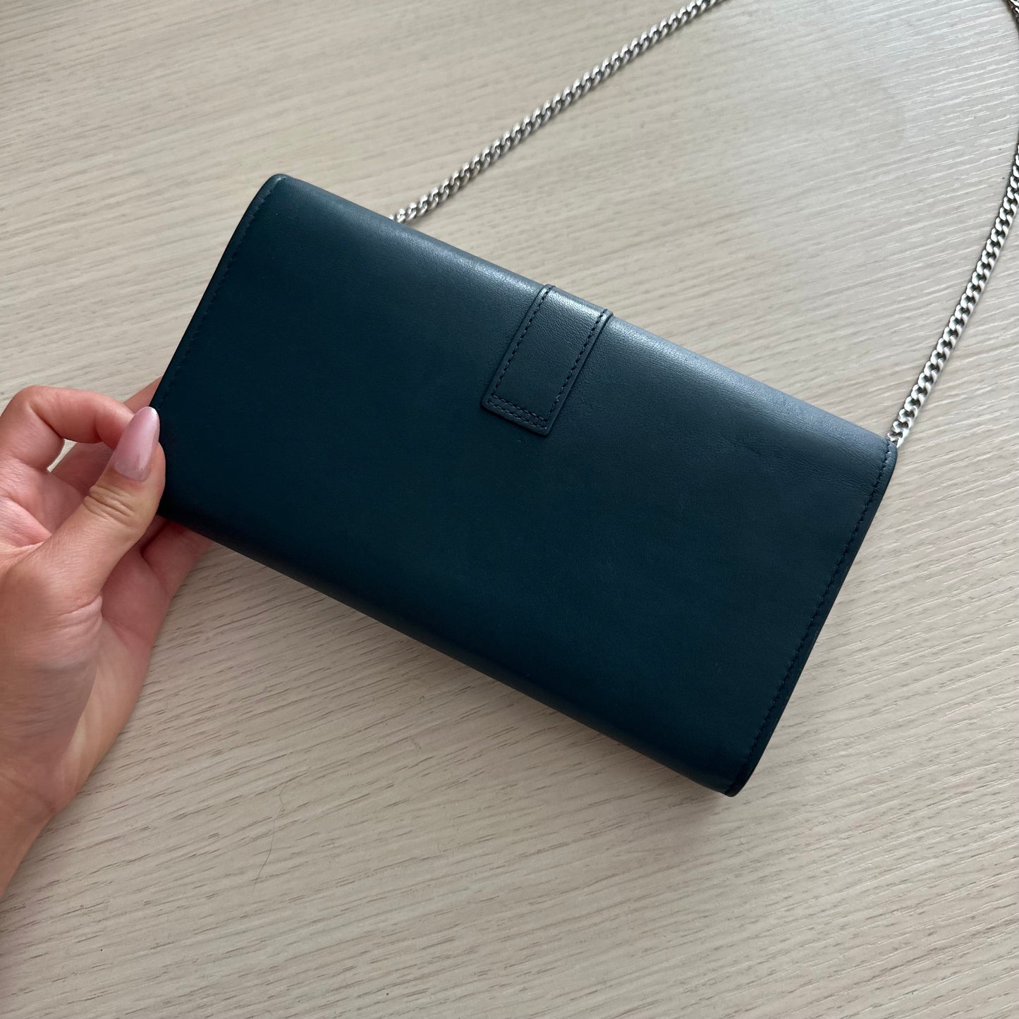 YSL Dark Turquoise Kate Leather Wallet On Chain