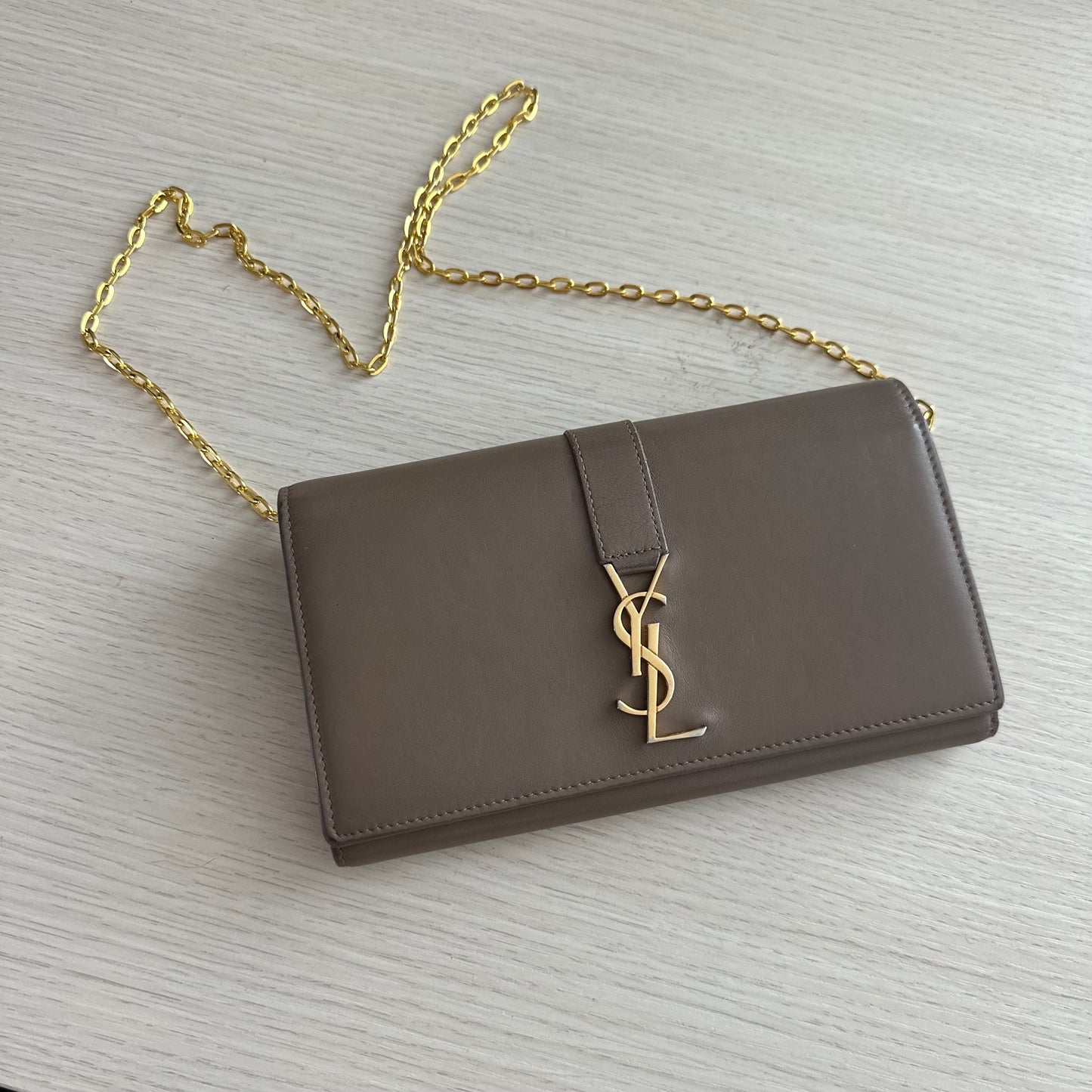 YSL Beige Leather Kate Wallet on Chain