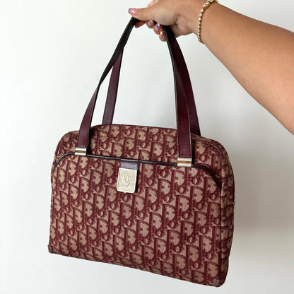 Christian Dior Burgundy Monogram Trotter Boston Bag