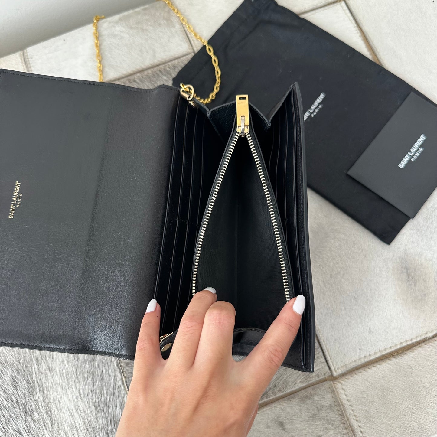 YSL Black Leather Kate Wallet On Chain w/ Dustbag & Papers