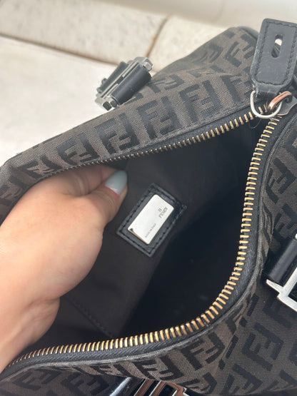 Fendi Black Monogram Zucchino Boston Bag w/ Lock & Key