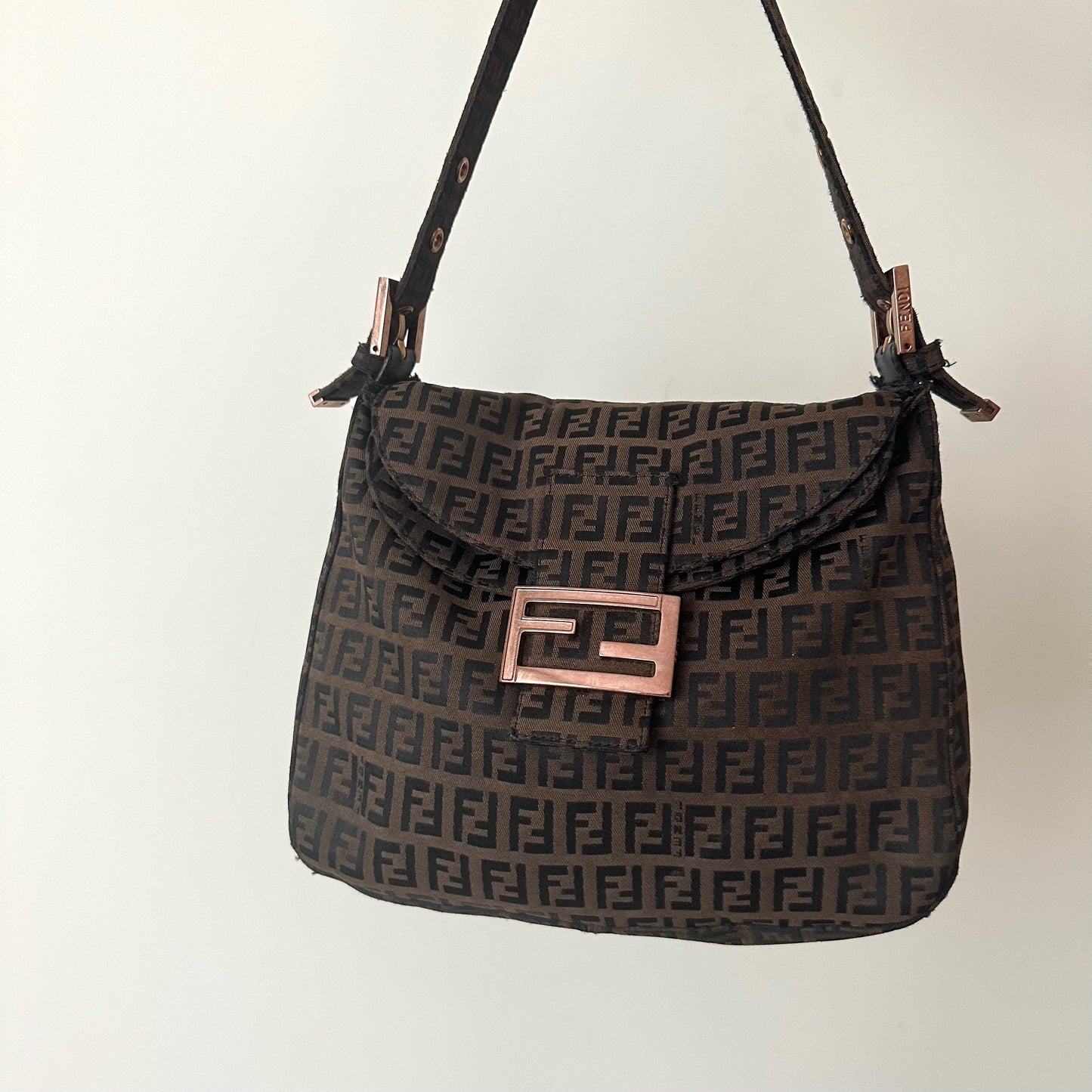 Fendi Brown Zucchino Rose Gold Mamma Baguette