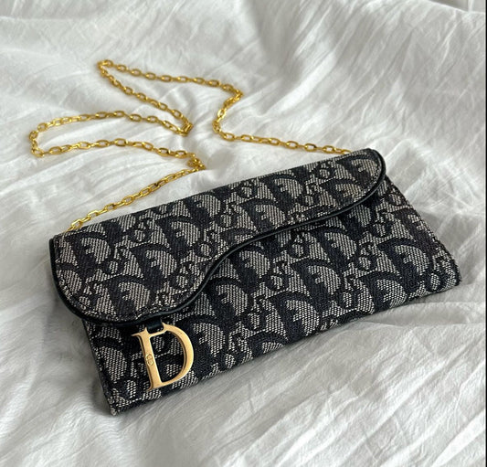 Christian Dior Saddle Navy Monogram Wallet On Chain