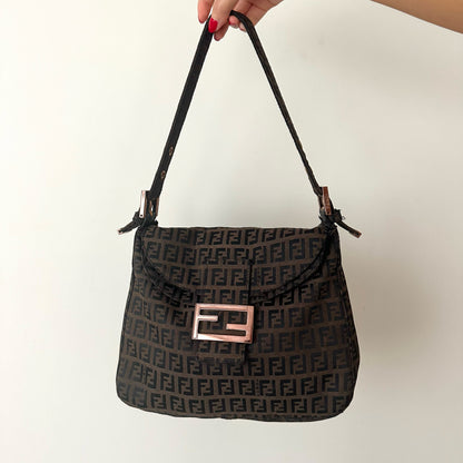 Fendi Brown Zucchino Rose Gold Mamma Baguette