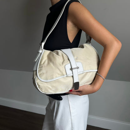 Prada Cream White Leather Buckle Shoulder Bag