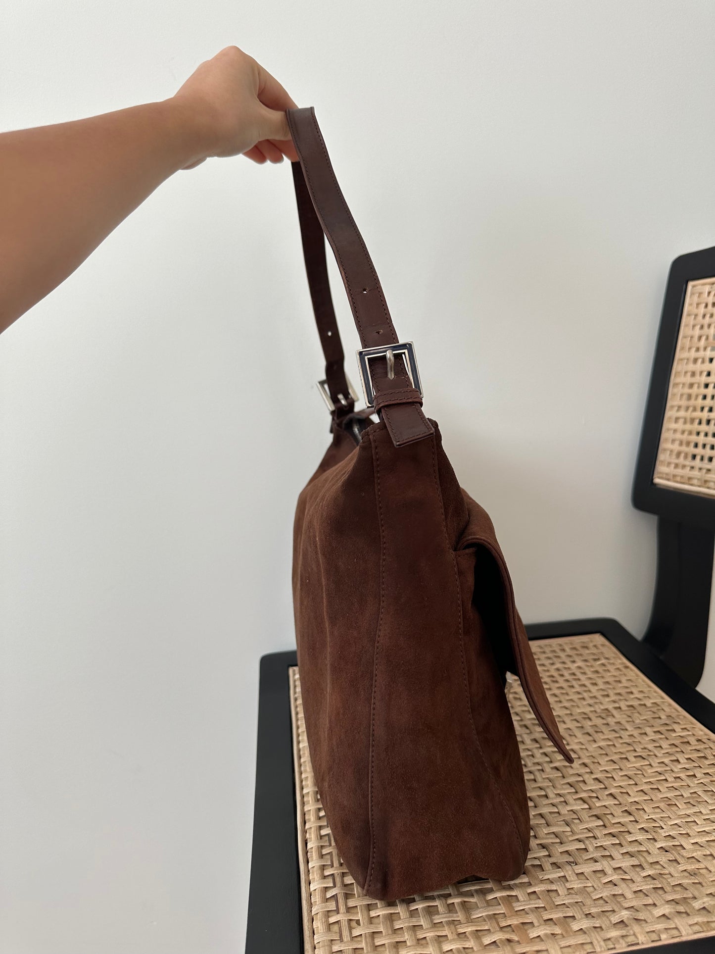 Fendi Brown Suede Baguette Shoulder Bag