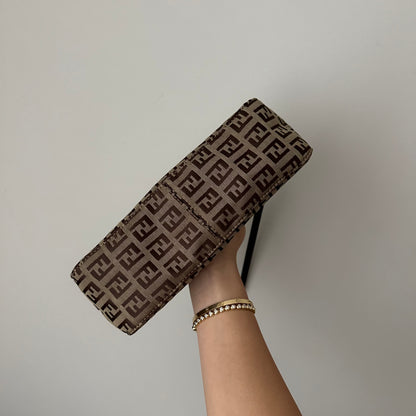 Fendi Brown Zucchino Monogram Pochette Bag