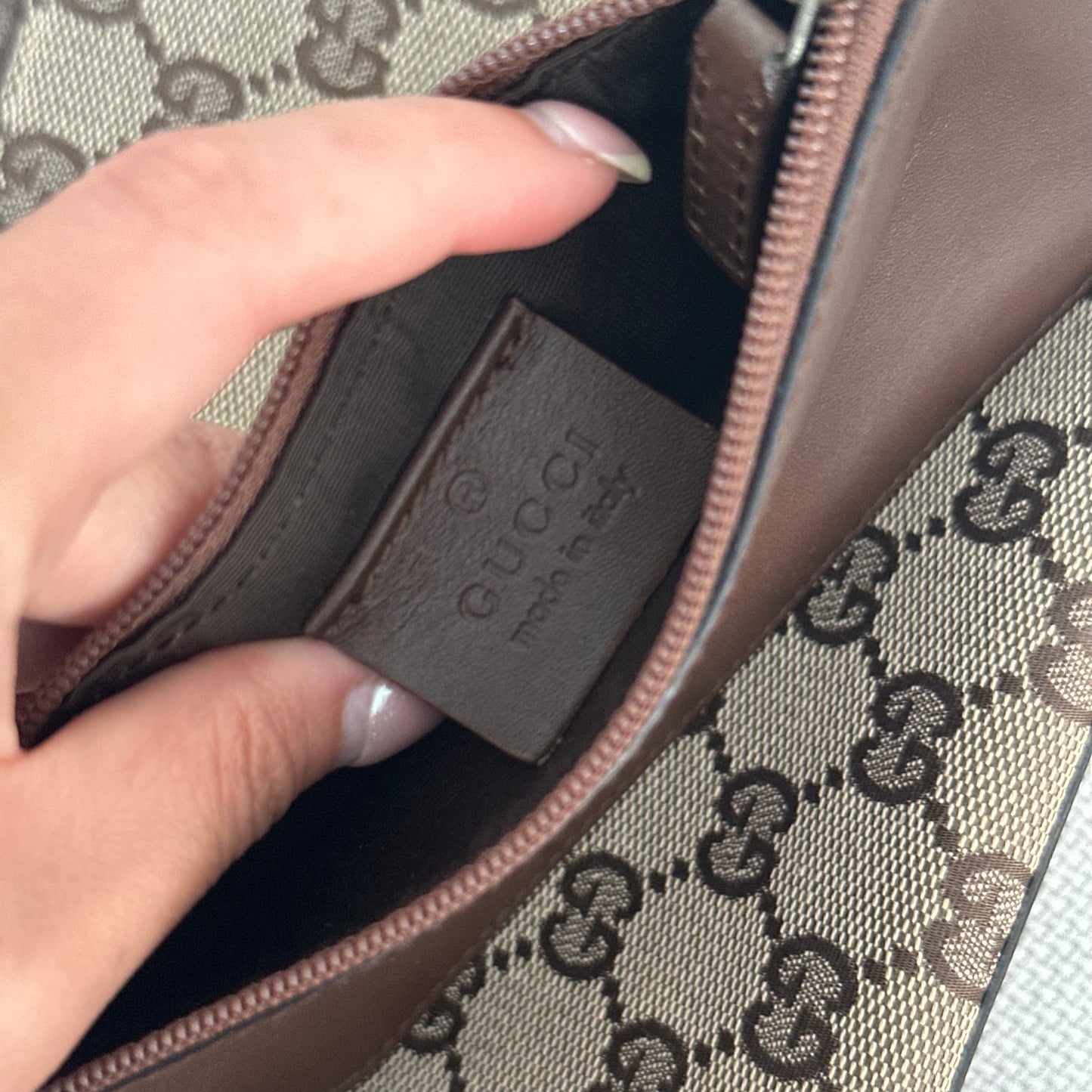 Gucci Brown Monogram Looping Shoulder Bag w/ Interior Pouch & Charms