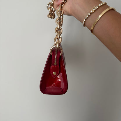 (Copy) Louis Vuitton Red Vernis Gold Chain Pochette Shoulder Bag