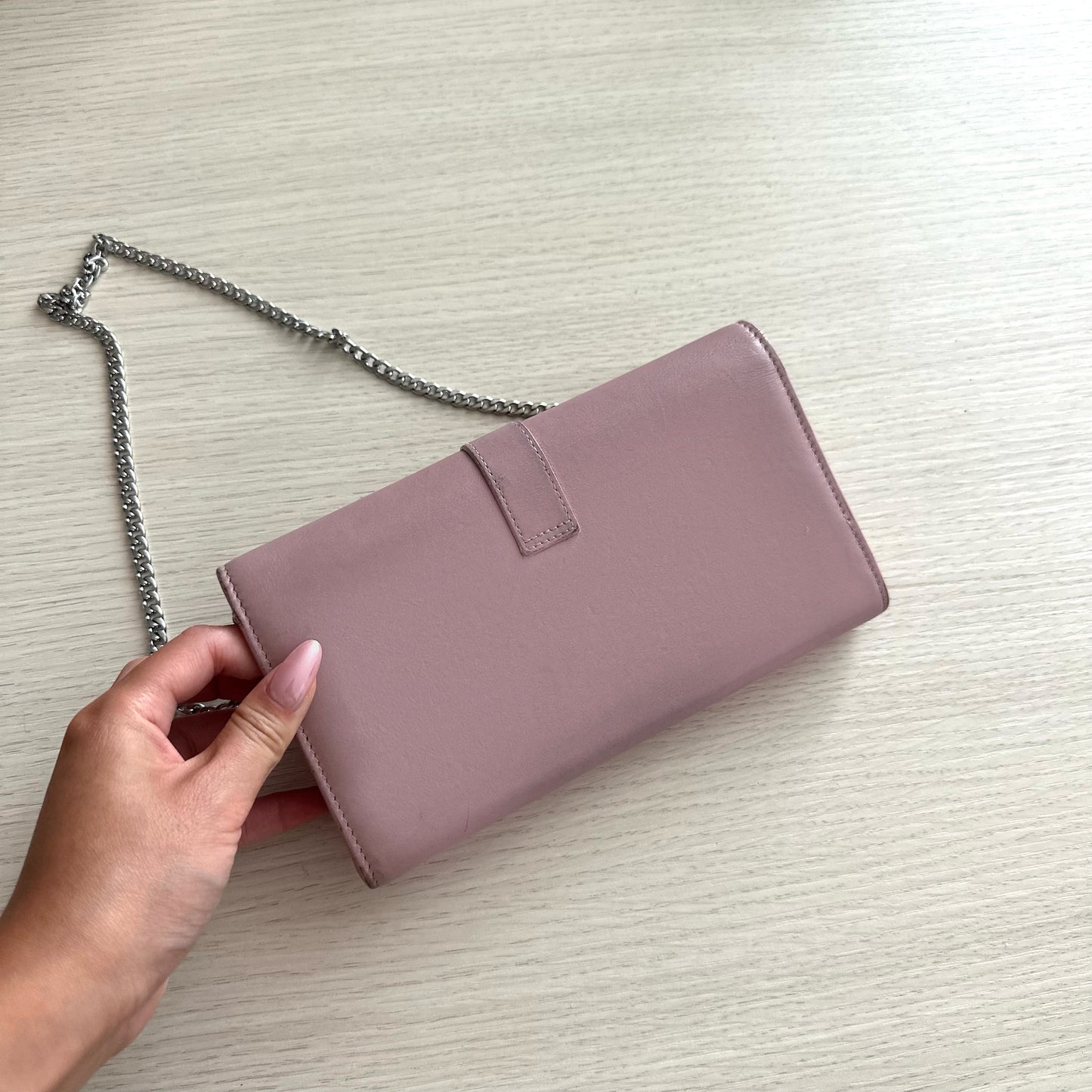 YSL Pink Leather Kate Wallet On Chain