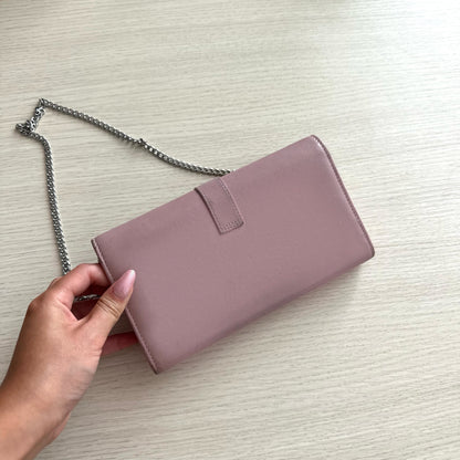 YSL Pink Leather Kate Wallet On Chain