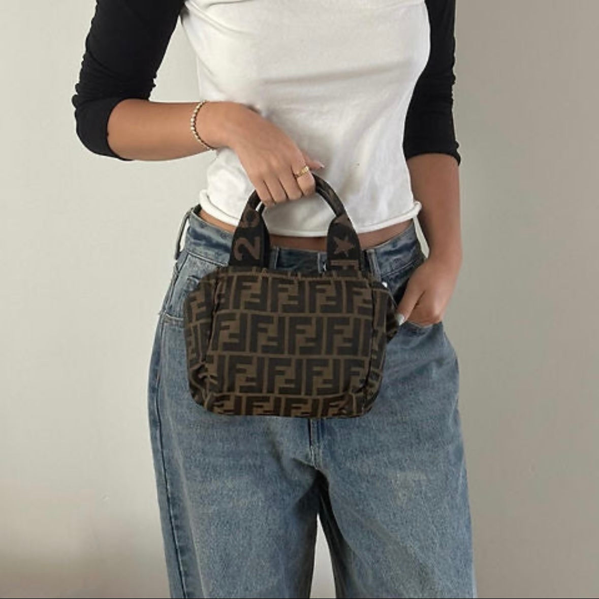 Fendi Zucca Brown Monogram Small Top Handle Bag